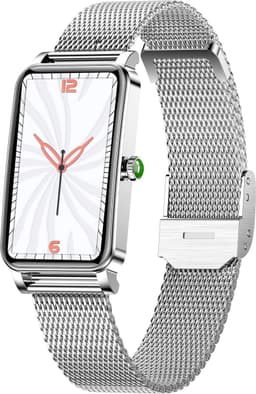 Knobbout Smartwatch met 1.45” (3,7 x 2,5 cm) HD Touchscreen – Hartslag, Bloeddruk, Zuurstofmeting – 12 Sportmodi – IP68 Waterdicht – Compatibel met Android & iOS - Zilver stalen band — thumbnail 1