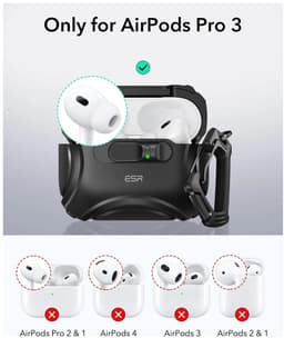 ESR Hoesje Geschikt Voor AirPods Pro 3 (2025) - Cyber FlickLock Case - Compatibel met MagSafe - Karabijnhaak - Zwart — thumbnail 5