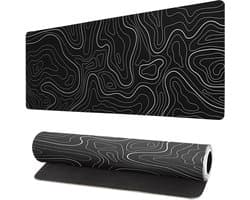 Lange gaming muismat - Groot waterdicht gaming muismat - Versterkte omzoomde randen - Antislip bureaumat voor thuis en kantoor - Verbetert uw bureau-ervaring - 31,5 x 11,8 inch - Zwarte topografie