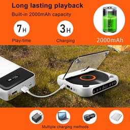Draagbare Bluetooth-cd-speler met USB-C-snelladen – ultradun en compact – geschikt voor op reis en thuisgebruik – wit — thumbnail 2