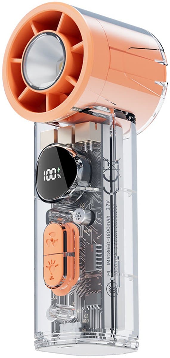 Ventilatoren-handventilator-Mini Handventilator - 100 Snelheden Verstelbaar - Draagbare Zakventilator met LED Display - USB-C Oplaadbaar - Borstelloze Motor - Ultra Stil - Met SOS Licht - Oranje — afbeelding 1