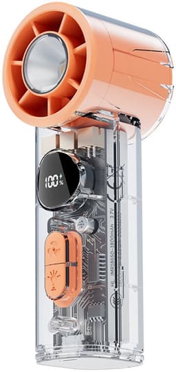 Ventilatoren-handventilator-Mini Handventilator - 100 Snelheden Verstelbaar - Draagbare Zakventilator met LED Display - USB-C Oplaadbaar - Borstelloze Motor - Ultra Stil - Met SOS Licht - Oranje — thumbnail 1