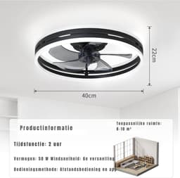RUX® Plafonniere Met Ventilator - Plafondventilator - Plafondventilator Met Verlichting - Zwart - 45cm x 45cm x 20cm; 2.58 kg — thumbnail 3