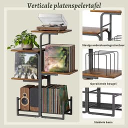 SNJY® Platenspeler Meubel - Platenspeler Kast - LP Houder - Platenhouder - 30D x 60B x 102H cm - Zwart/Bruin — thumbnail 4