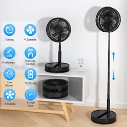 UFTA Ventilator - Opvouwbare Tafelventilator - Oplaadbaar met Afstandsbediening - 4 Standen 7200mAh - Stil & Draagbaar - Zwart — thumbnail 2