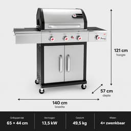 Landmann Triton PTS 3.1 Gas BBQ - Zijbrander - 3 Branders - 140 cm - Edelstaal - Gietijzeren Rooster — thumbnail 2