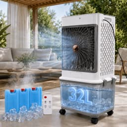 Rosnek Mobiele Luchtkoeler 32L - Aircooler met Afstandsbediening - 30 Uur Koeltijd - Stille Verdampingskoeler - 120° Zwenkfunctie - Timer - Aromafunctie - Voor Slaapkamer Woonkamer Garage Camper - Wit/Grijs — thumbnail 1
