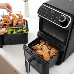 Heteluchtfriteuse Dubbel - Dubbele Kamer - Gezond Koken - Twee Zones - 11 Liter - Zwart — thumbnail 4