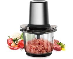 Elektrische Hakmolen - Keukenmachine Universal - Snel Ingrediënten Snijden - 4 Roestvrij Staal Messen - 1.5L Glazen Kom - Multicolor