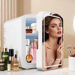 EAFC Skincare Fridge - Mini Koelkast - Make-up Koelkast met Spiegel - Beauty Fridge met Spiegel en 3 Standen Ledverlichting - Draagbare koeler Warmer - Thuisauto Dubbel gebruik - 6 Liter - Wit — thumbnail 3