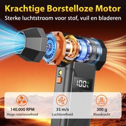 Grenintol - Elektrische Luchtblazer 2-in-1 - Draadloze Luchtblazer, Air Duster & Stofblazer - Mini Stofzuiger - 110.000 RPM - 4 Snelheden - 4000mAh Accu - Digitaal Display & LED Licht - Voor Computer, Auto, Thuis, Luchtbed, Bladeren en Sneeuw — thumbnail 5