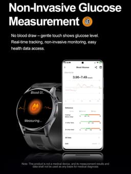 WizBay Premium Select® Smartwatch 1.43 inch AMOLED – Bloeddruk met Luchtpomp - Glucosemeting - ECG EDA Stressmeting Hartslag - Zwart SpO2 Slaapmonitoring – AI Voice - Bluetooth Bellen – Sportmodi – iOS & Android — thumbnail 3