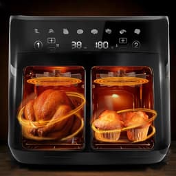 Heteluchtfriteuse - Dubbele Kamer - Gezond Koken - Twee Kijkvensters - 102 Liter - Zwart — thumbnail 5