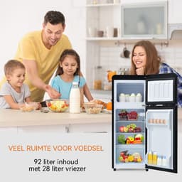 Compacte Retro Koelkast - Vrijstaande Koel-Vriescombinatie - Tweedeurs met Vriesvak - LED Verlichting - 92 Liter - Kantoor en Keuken - 105,5x41x45,5 cm — thumbnail 5