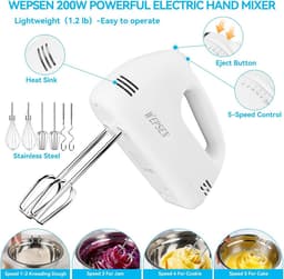 Elektrische handmixer - Keukenhulpset - Bakken en koken - 6 RVS kommen - 7 maten lepels - Zilver — thumbnail 5