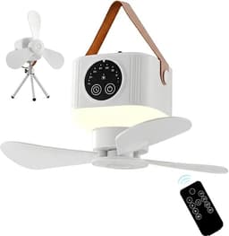 Draagbare Plafondventilator - Campingventilator Met Licht - Oplaadbare Batterij En Afstandsbediening - 360 Graden Verstelbaar - 7200 Mah Capaciteit - Inclusief Standaard En Tas - Voor Tent Camper En Buiten — thumbnail 1