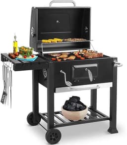 Houtskoolbarbecue – Houtskoolgrill – Buitenbarbecue – Barbecue Op Trolley – 578 Inch Grilloppervlak – Verstelbare Houtskoolplaat — thumbnail 1