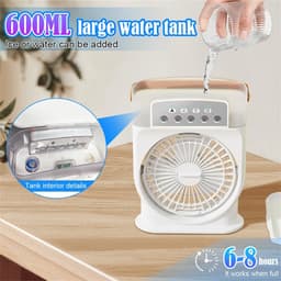 SnelShoppen - Draagbare Mini-Airconditioning 4-in-1, Stil Waterkoeler Ventilator, Oplaadbaar Luchtbevochtiger Type C met Timer voor Thuis, Camping, Tu — thumbnail 3
