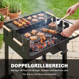 Premie Houtskool Barbecue - Smoker Barbecue - Houtskoolgrillwagen - Houtskoolgrill - met in 4 Standen Verstelbaar Grillrooster, Asbak, Wielen - BBQ voor Kamperen, Buiten, Tuin - 99,5 x 58 x 82 cm - Zwart — thumbnail 5