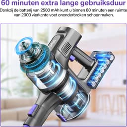 Grenintol S100 6-in-1 Steelstofzuiger Draadloos – Steelstofzuiger – 60.000 Pa–2000 mAh Accu – Draadloze Stofzuiger – Stofzuiger Zonder Zak 1,2 L Stofbak – Stofzuiger Draadloos met LED Licht – Voor Tapijten en Harde Vloer –Yoma–Paars — thumbnail 4