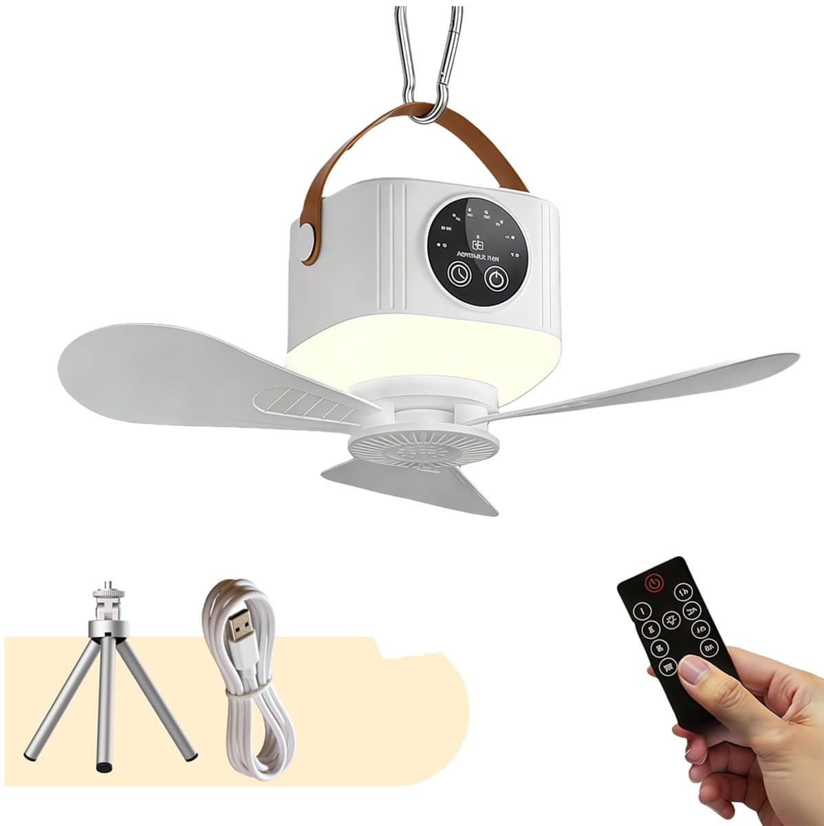 Plafondventilator - Ventilator - 8.7×8.3cm - Batterijgevoede plafondventilator - Draagbaar - Plafondventilator voor buiten - Oplaadbaar - 7200 mAh - Geschikt voor tuinhuisjes, terrassen, luifels, stranden, studentenkamers en slaapkamers - Wit — afbeelding 1