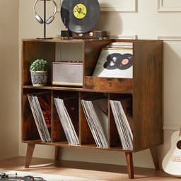 Platenstandaard - Platenspeler Meubel - Vinyl Platenrek voor 300 LP's - Vinyl Opslag met Presentatievlak - LP Houder - Albumhouder - Industrieel Design - Muziekkamer & Woonkamer - Grote Capaciteit - Vinyl Rek - Vintage Bruin & Zwart — thumbnail 1