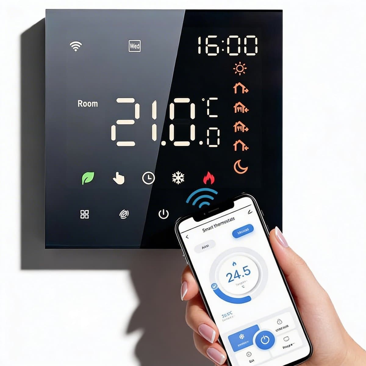 Slimme Thermostaat Temperatuurregeling met Touchscreen – Wifi Thermostaat met App Bediening & Programmeerbare Instellingen – LCD Touchscreen Thermostaat Zwart | Eenvoudige Opbouwmontage & Energiezuinig — afbeelding 1