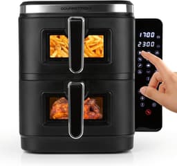 Heteluchtfriteuse Dubbele Kamer - Airfryer XXL - Twee Gerechten Tegelijk - Slank Design Kijkvensters - 10 Liter Volume - Zwart — thumbnail 4