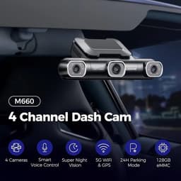AZDOME M660 2.5K 4CH 360° Dash Cam, Ingebouwde 128GB eMMC, 4 Camera's (voor + achter + links + rechts), GPS, 5G WiFi, 3" Touchscreen, G-Sensor & IR Nachtzicht - Professionele Auto Beveiliging - Haarscherpe Nachtzicht - Dashcam Auto 2026 Model — thumbnail 2
