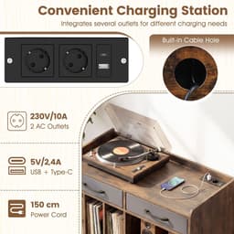 Platenspeler Meubel - LP-kast - Platenspelerkast - Draaitafelstandaard - Platenspelerstandaard - Vintage Displayplank - Bruin — thumbnail 5