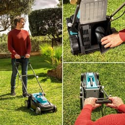Elektrische Grasmaaier - Loopmaaier - Gazon Onderhoud - 3-in-1 Mulchfunctie - 36 cm Maaibreedte - Grijs Blauw — thumbnail 4