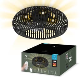 Varin® Smart Plafondlamp met ventilator - Bamboe Zwart - Tuya Wifi - Ø 50cm - Plafondventilator met verlichting - Smart lamp slaapkamer - Plafonniere kinderkamer - Plafondlampen industrieel - Plafond lamp - Afstandsbediening - Plafond met ventilator — thumbnail 1