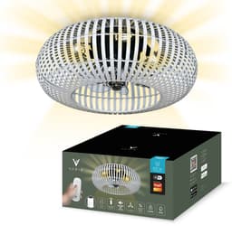 Varin® Smart Plafondlamp met ventilator - Bamboe Wit - Tuya Wifi - Ø 50cm - Plafondventilator met verlichting - Smart lamp slaapkamer - Plafonniere kinderkamer - Plafondlampen industrieel - Plafond lamp - Afstandsbediening - Plafond met ventilator — thumbnail 1