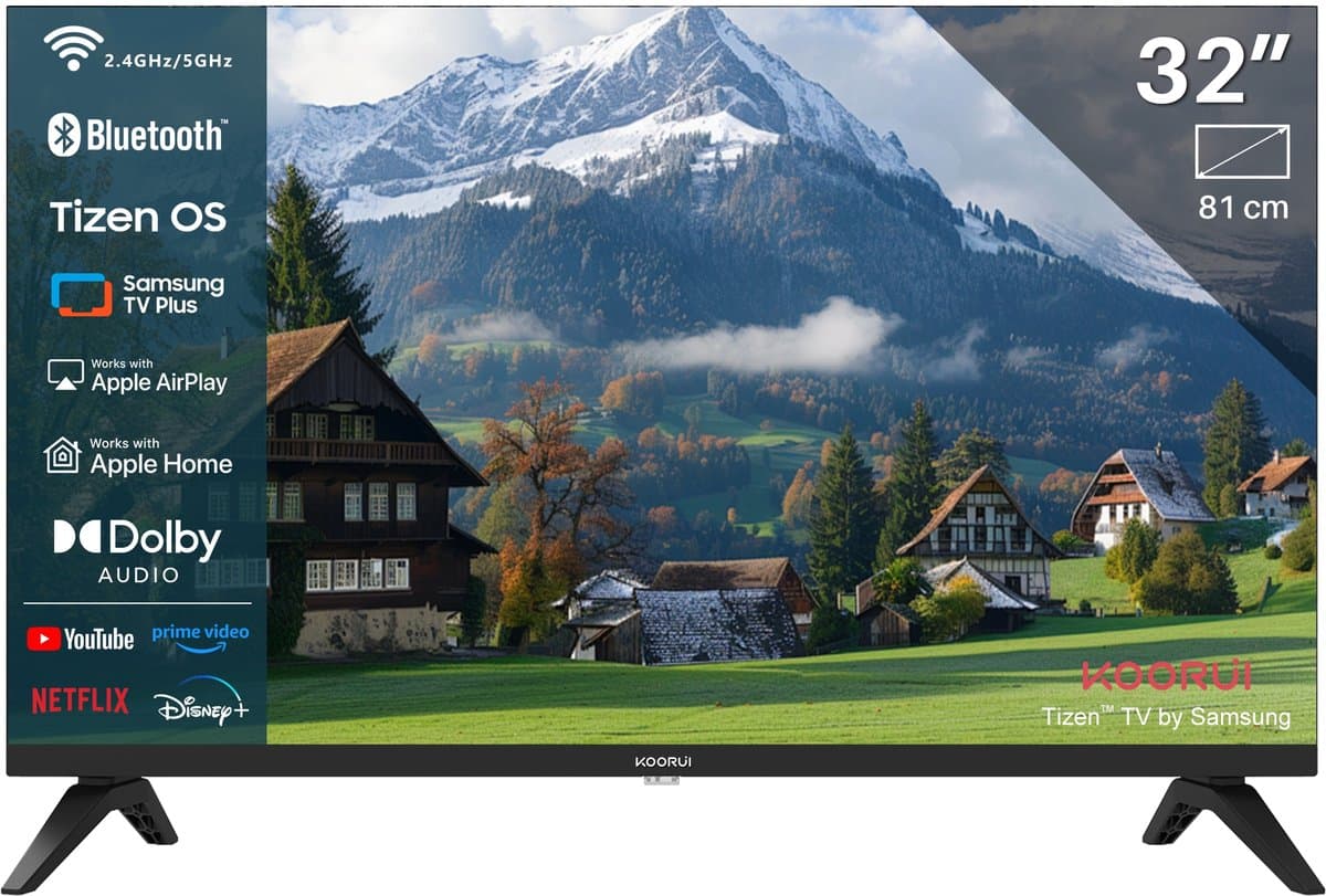 Koorui Smart TV - Tizen TV by Samsung - QLED Full HD - 32 inch/81 cm - Streaming apps - AirPlay - Hotelmodus - HDMI x3, USB x2, CI+ - Tripple Tuner DVB-T/T2/S/S2/C - Frameless Design - Geassembleerd in Eindhoven - K32Q1FFQ-T8 — afbeelding 1