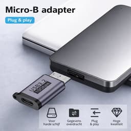 USB-C naar Micro USB-B Adapter – 2 Stuks – Micro B 3.0 / 10Gbps – Verloopstekker voor Externe HDD & SSD Harde Schijf – Geschikt voor WD My Passport & Seagate – Space Grey — thumbnail 2