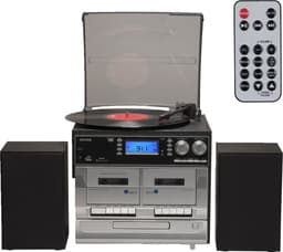Denver Retro Platenspeler met Speakers - DAB Radio CD Speler - Dubbele Cassette - FM Radio - Hout - MRD166 — thumbnail 1