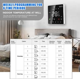 Slimme Thermostaat - Kamerthermostaat Verwarming - Vloerverwarming Bediening - WiFi Spraakbesturing - 86x86x40 mm - Zwart — thumbnail 5