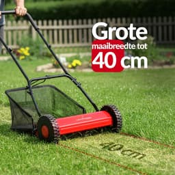 Handgrasmaaier 40 cm - Mechanische maaier - Gazononderhoud - 5-blads kooisysteem - 15-43 mm hoogte - Zwart/Rood — thumbnail 3