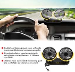 Dubbele Auto Ventilator - Draagbare Cooler - Koelere Rit - USB Aangedreven - 24 x 31 x 16 cm — thumbnail 2