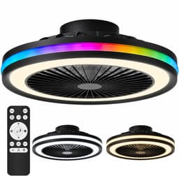 Lumirex Plafondventilator Met Verlichting - Stille Ventilator Incl. Afstandsbediening - 49cm - LED - 3000-6500K Dimbaar - ICRGB - Zwart — thumbnail 1