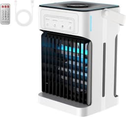 Thuys - Mobiele Airco Zonder Afvoer - Mobiele Airco Zonder Slang - Ventilator Met 3 Snelheden - Aircooler - Mobiele Airco Voor Slaapkamer – 7 LED kleuren - Compact Ontwerp – Wit — thumbnail 1