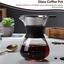 Dailygoody - Drip Koffiezetapparaat 13 Oz - Giet Over Koffiezetapparaat - Roestvrijstalen Koffiefilter - Glazen Pot - Voor 2-3 Koppen - Ideaal vo — thumbnail 5