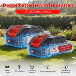 Accu grastrimmer met accu, gazonkantentrimmer met 2 accu's 21V en 4 mestypen + 1 tuinschaar, opvouwbare grasmaaier-Rood — thumbnail 5