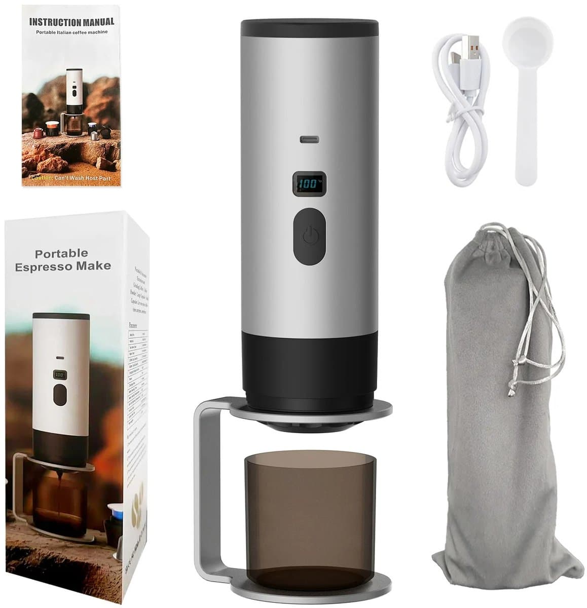 Innovastore Koffiezetapparaat - Draagbarekoffiemachine - Draagbareespressomachine - Minikoffiezetaparaat - Capsules -Grijs — afbeelding 1