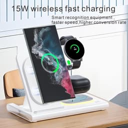 3-in-1 draadloze oplader voor Samsung laadstation Android smartphone meerdere apparaten LED-licht inklapbare dock oplader standaard geschikt voor Samsung Galaxy S25 S24 S23 S22 Note 20 Watch 8/7/6 oordopjes — thumbnail 3