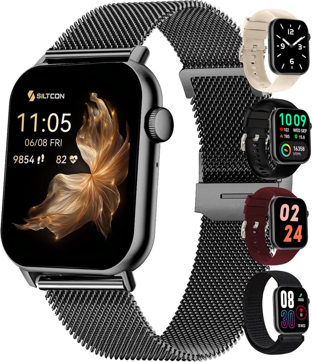 Siltcon® Seréa Smartwatch Dames - Smartwatch Heren - Horloge Dames - Stappenteller Horloge Dames - Hartslagmeter - Slaapmonitor - Saturatiemeter - Belfunctie - Geschikt voor iOS/Android - AMOLED - RVS - Elke pols - Incl. 5 Bandjes — afbeelding 1
