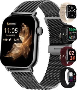 Siltcon® Seréa Smartwatch Dames - Smartwatch Heren - Horloge Dames - Stappenteller Horloge Dames - Hartslagmeter - Slaapmonitor - Saturatiemeter - Belfunctie - Geschikt voor iOS/Android - AMOLED - RVS - Elke pols - Incl. 5 Bandjes — thumbnail 1