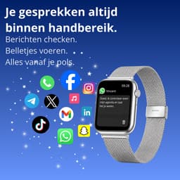 Kiraal Montala Smartwatch - Inclusief 5 Bandjes - Hartslagmeter - Stappenteller - Slaapmonitor - Multisport - Compatibel met Android en iOS - Zilver — thumbnail 3