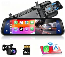 Achteruitkijkspiegel-dashcam - met draadloze Apple CarPlay- en Android Auto-functionaliteit - 9,66 inch - 4K-resolutie - IPS-touchscreen - dual-screen dashcam - Bluetooth + AHD-achteruitrijcamera - wifi - inclusief 32 GB SD-kaart — thumbnail 1