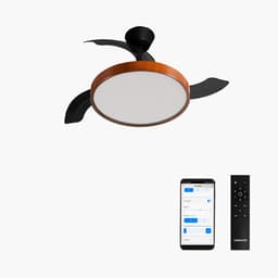 CREATE - Plafondventilator 40W stil met intrekbare bladen met licht - Ø91cm - Zwart / Donker hout - WIFI + afstandsbediening - WIND CLEAR STUDIO — thumbnail 1